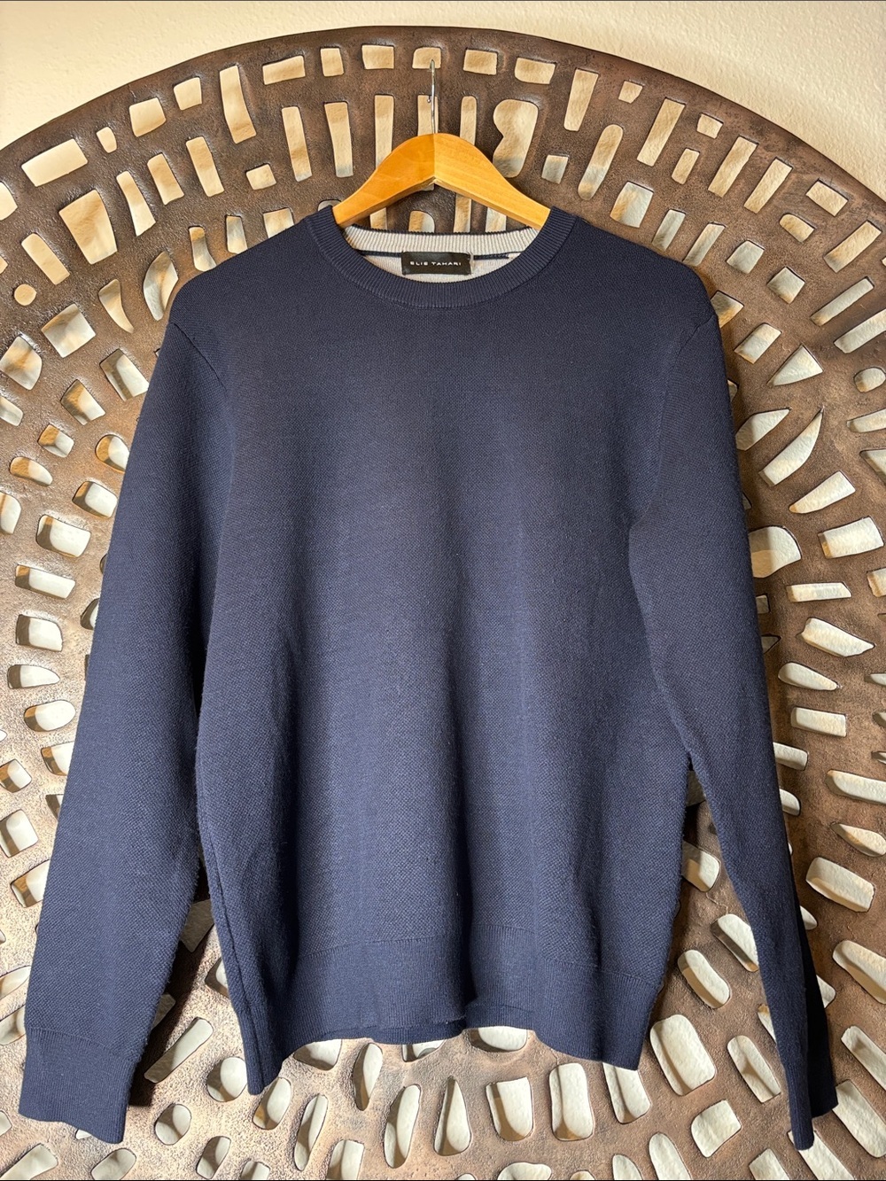 ❤️ Elie Tahari Navy Crew Neck Sweater Men's Medium Fine Knit Luxury Designer ❤️